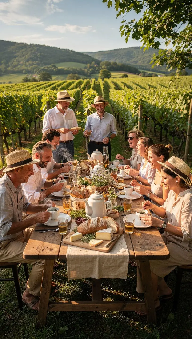 Kvetinová záhrada s bylinkami, ktoré sú použité na prípravu čaju